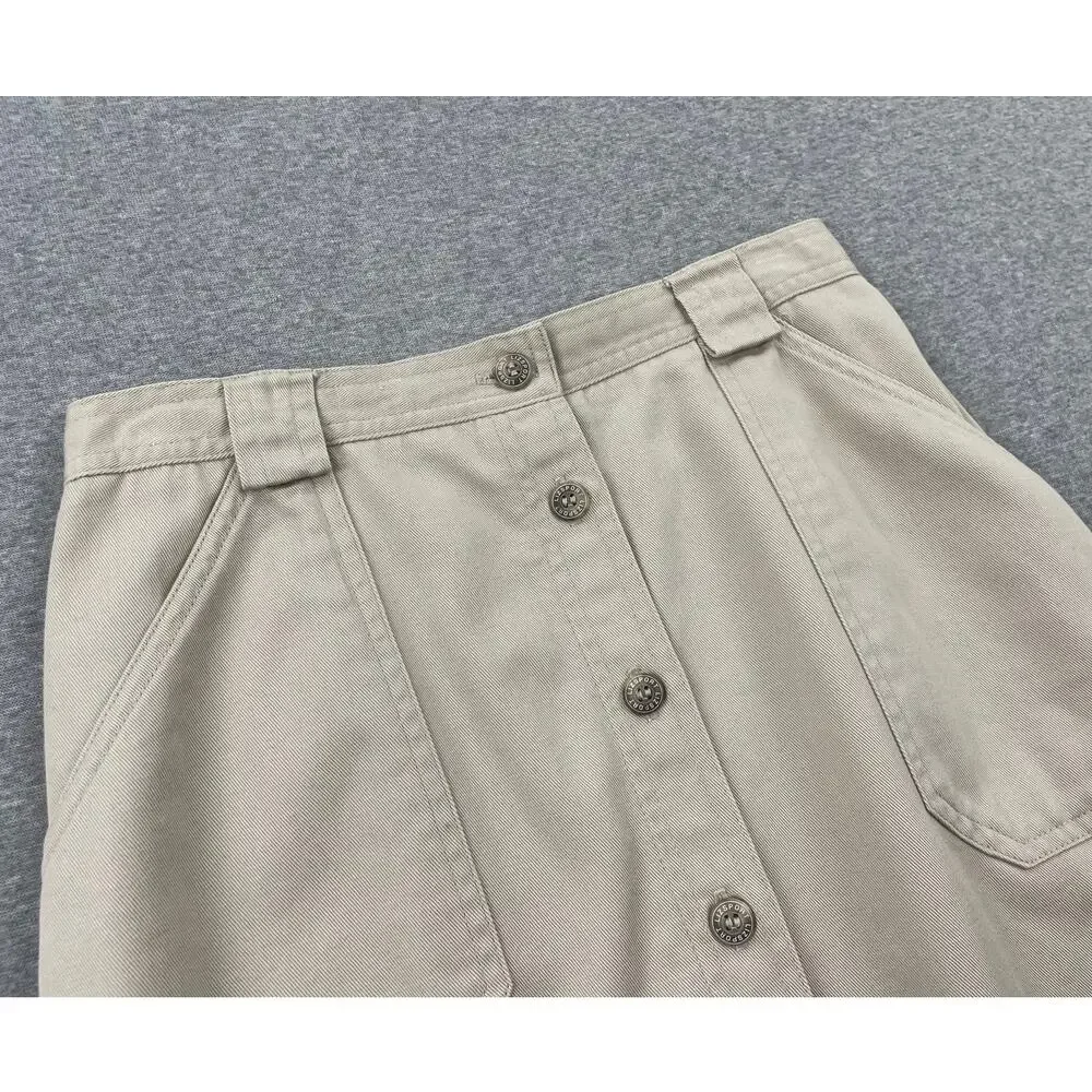 Vintage y2k Liz Claiborne Button-Up Midi Skirt 6P Khaki Tan 100% Cotton Preppy